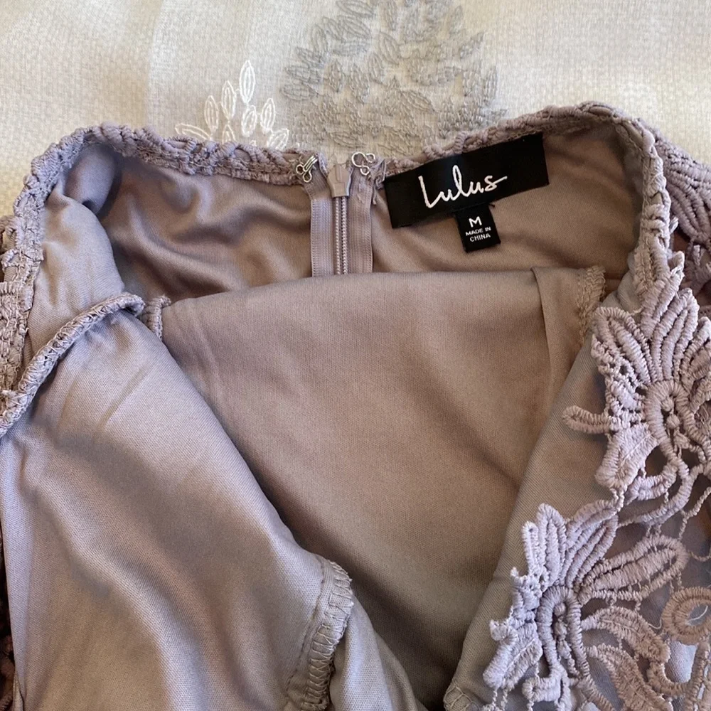 Lulus Romance language Backless Lace Dress Gray size Medium